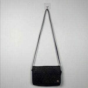 Etienne Aigner black woven leather crossbody bag